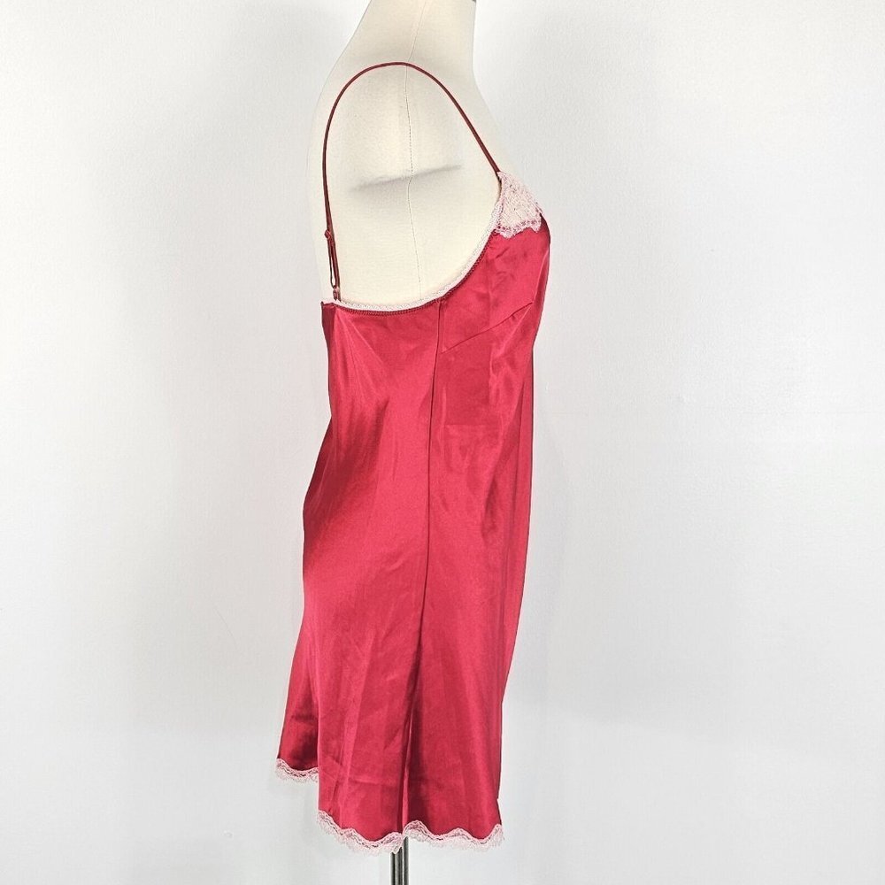 Victorias Secret Chemise Slip Dress Medium Red Babydoll Satin Lace Coquette Y2K - Picture 2 of 13